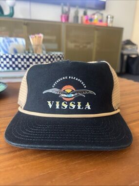 VISSLA Black & Tan Trucker Hat with Sunset Graphic